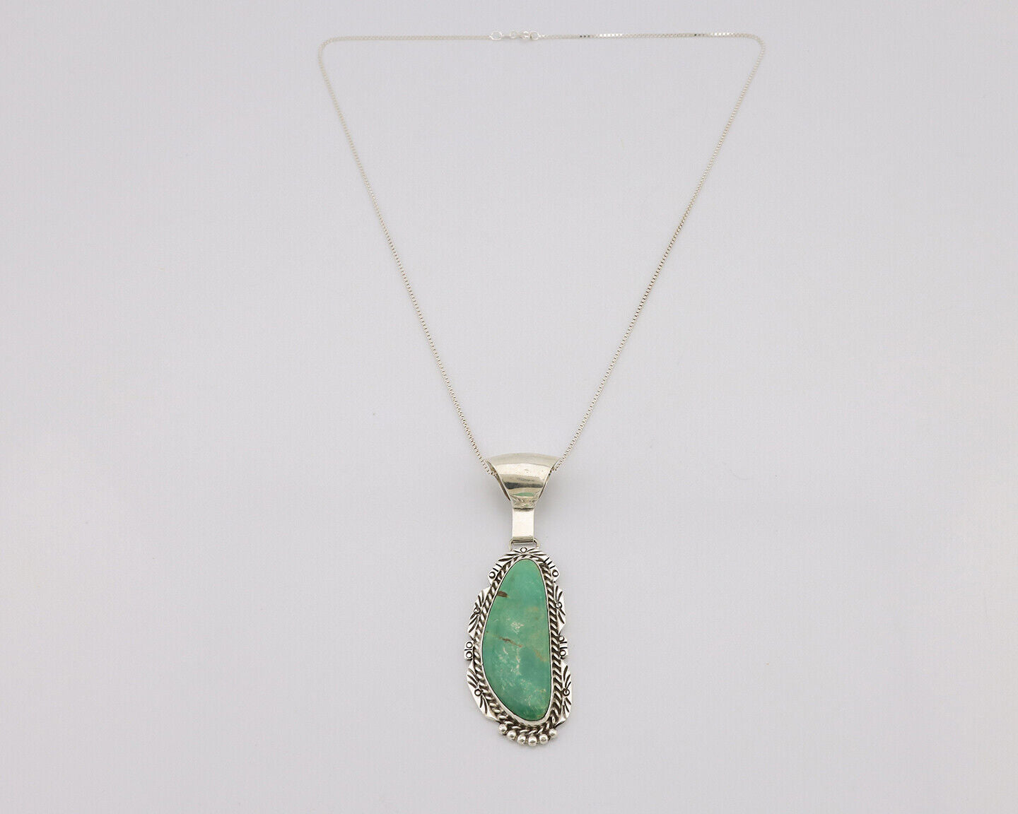 Navajo Necklace 925 Silver Natural Green Turquoise Artist Signed J C.80's