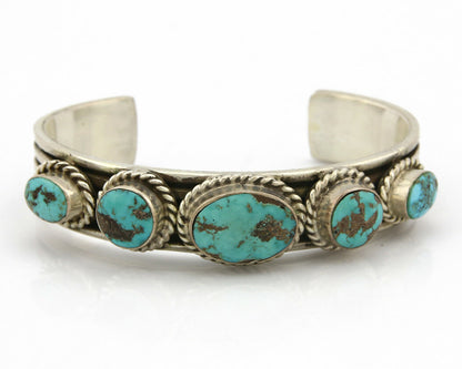 Navajo Bracelet .925 Silver Morenci Turquoise Cuff Artist Signed PC C.80's