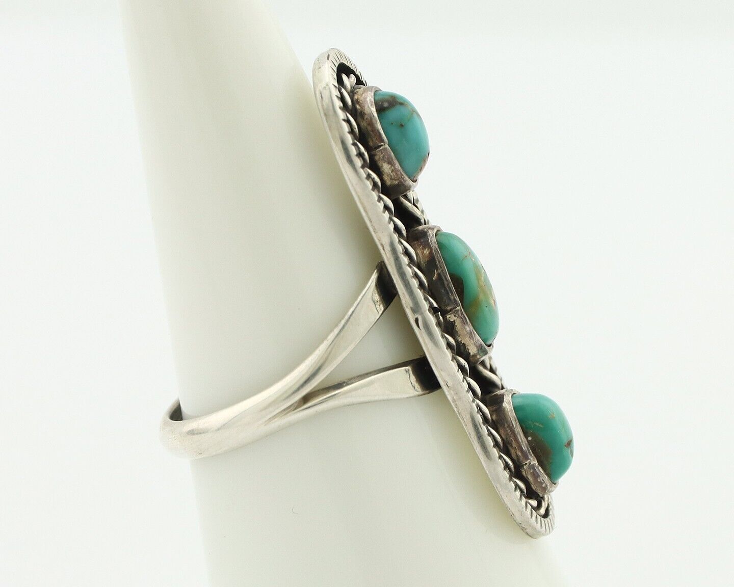 Navajo Ring .925 Silver Natural Blue Turquoise Native American Artist C.80's