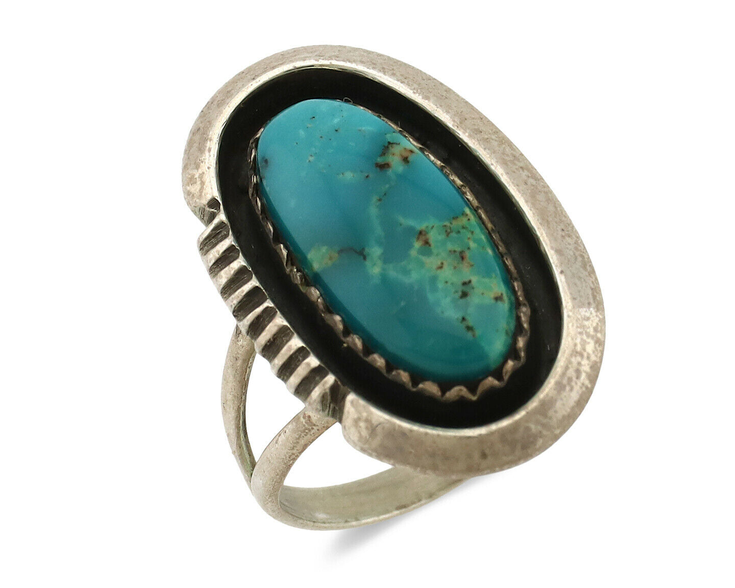 Navajo Ring .925 Silver Nevada Turquoise Native American Artist C.1980's