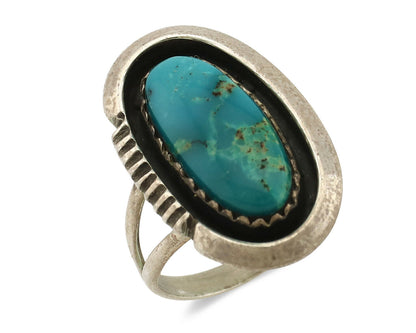Navajo Ring .925 Silver Nevada Turquoise Native American Artist C.1980's