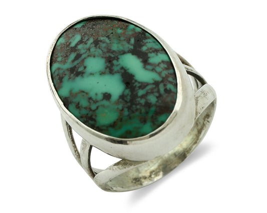 Navajo Ring 925 Silver Black Spiderweb Turquoise Native American Artist C.80's