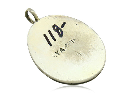 Navajo Pendant .925 Silver Kingman Turquoise Signed Artist Yazzie C.80's
