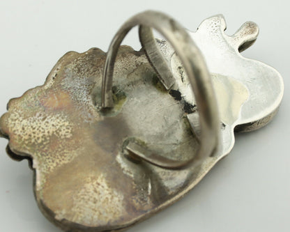 Navajo Ring .925 Silver Turquoise & Coral Native American Artist C.1980's