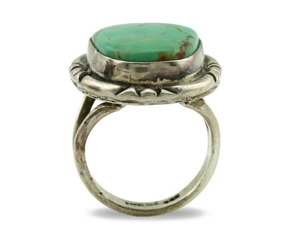 Navajo Ring .925 Silver Kingman Turquoise Artist Signed Gecko C.1980's