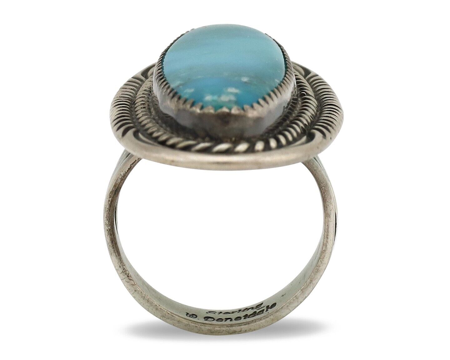 Navajo Ring 925 Silver Natural Blue Turquoise Artist Signed W Denetdale C.80's