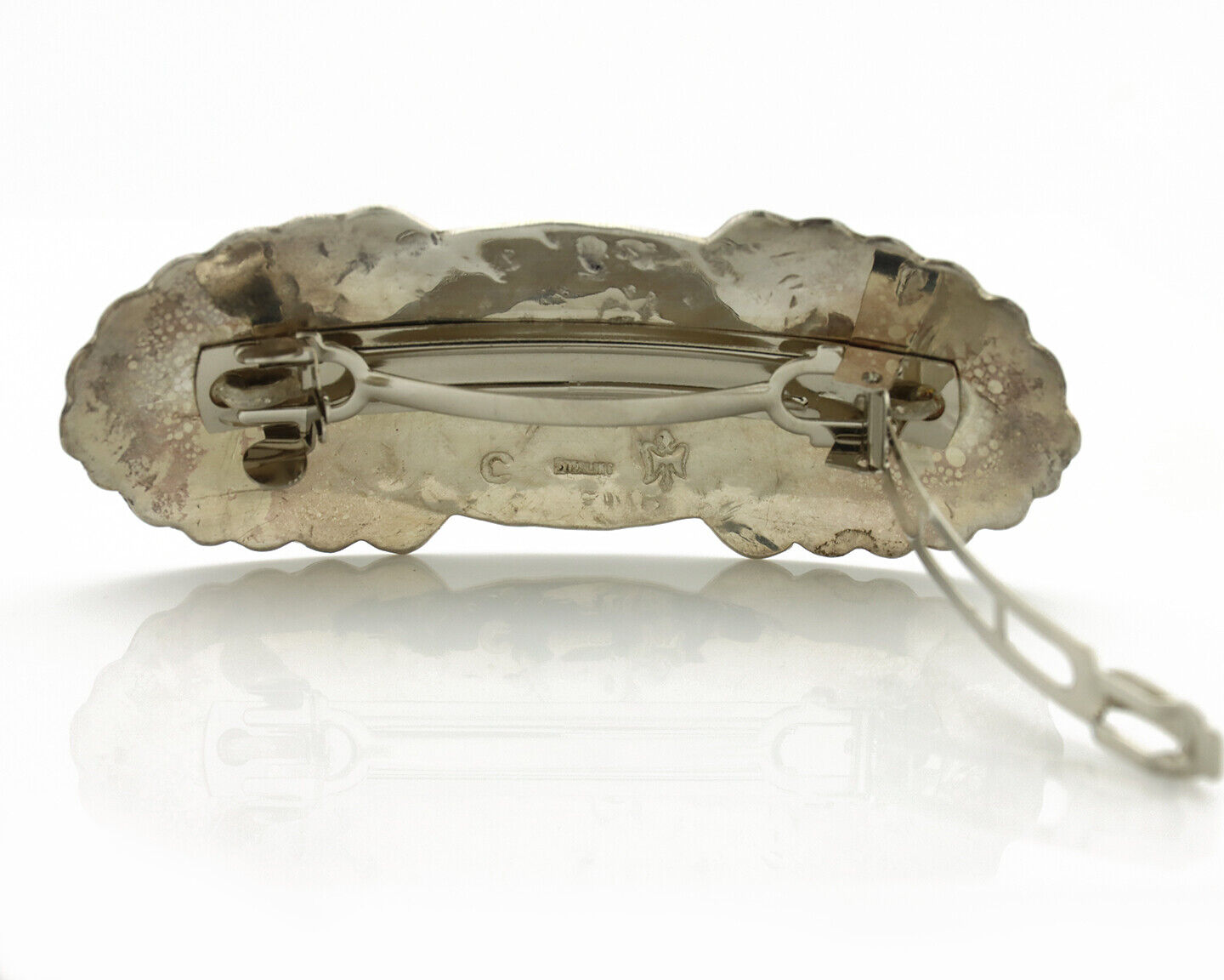 Navajo Hair Clip Barrette .925 Silver Hand Stamped Artist Signed C Montoya C80s