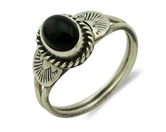 Navajo Ring 925 Silver Natural Mined Black Onyx Native American Artist C.80's