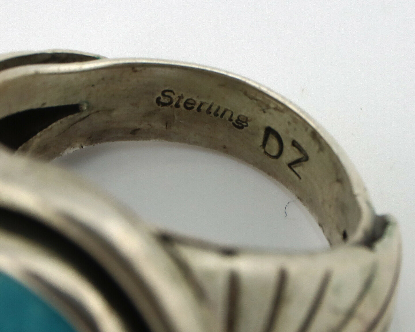 Navajo Ring .925 Silver Blue Turquoise Signed Aritst DZ C.80's