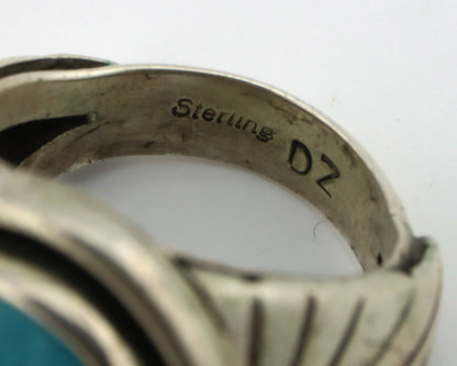 Navajo Ring .925 Silver Blue Turquoise Signed Aritst DZ C.80's