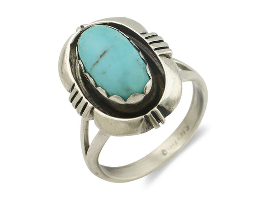 Navajo Ring .925 Silver Kingman Turquoise Handmade Native American Artist C.80's