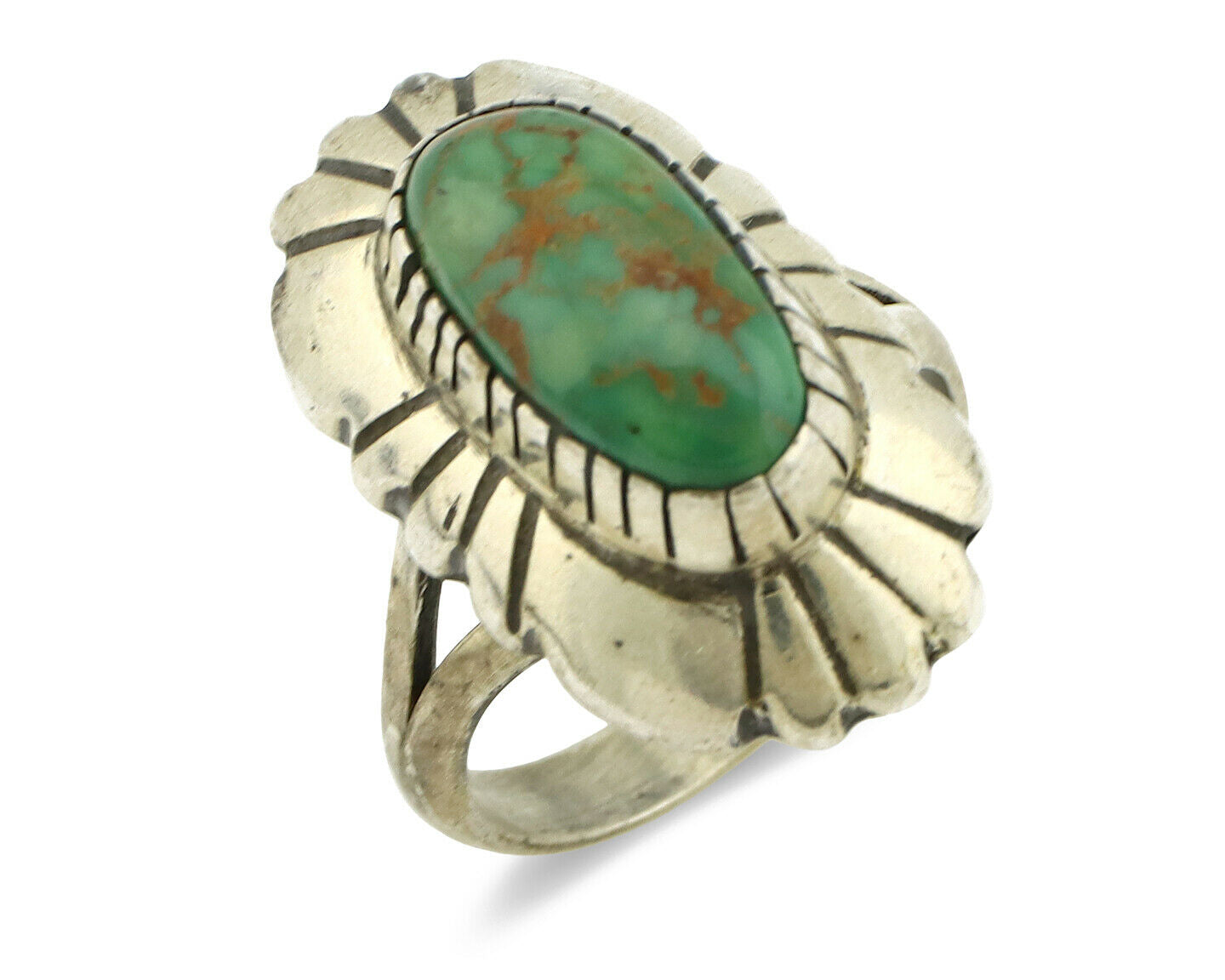 Navajo Ring .925 Silver Green Turquoise Artist Signed M Montoya C.80's