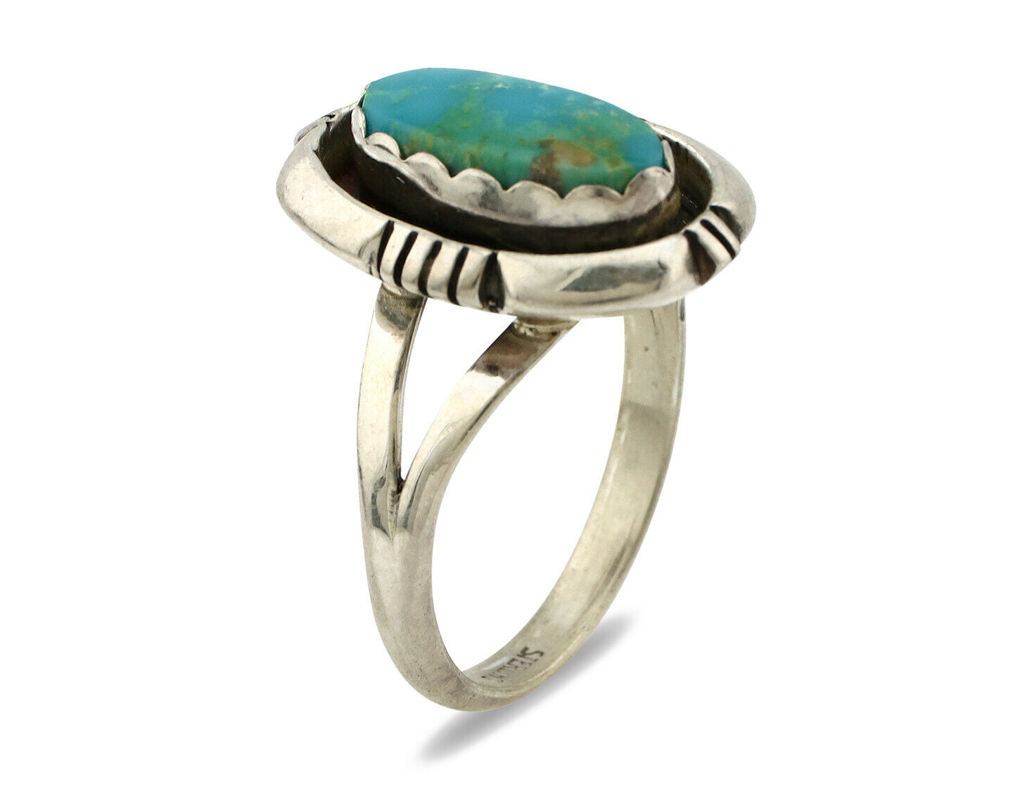 Navajo Ring .925 Silver Kingman Turquoise Artist Signed Apache C.80's