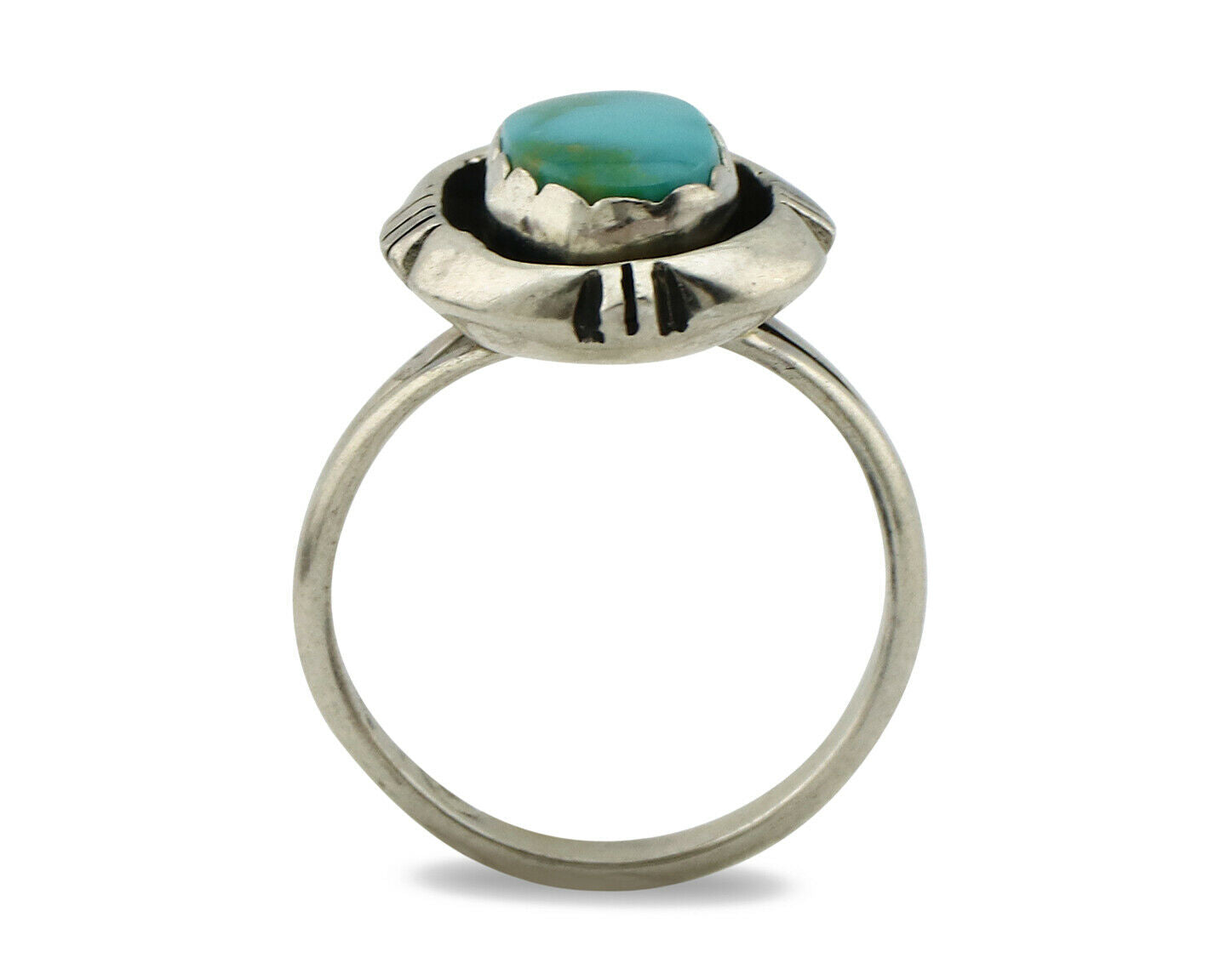 Navajo Ring .925 Silver Kingman Turquoise Handmade Native American Artist C80s