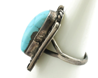 Navajo Ring 925 Silver Blue Spiderweb Turquoise Native American Artist C.80's