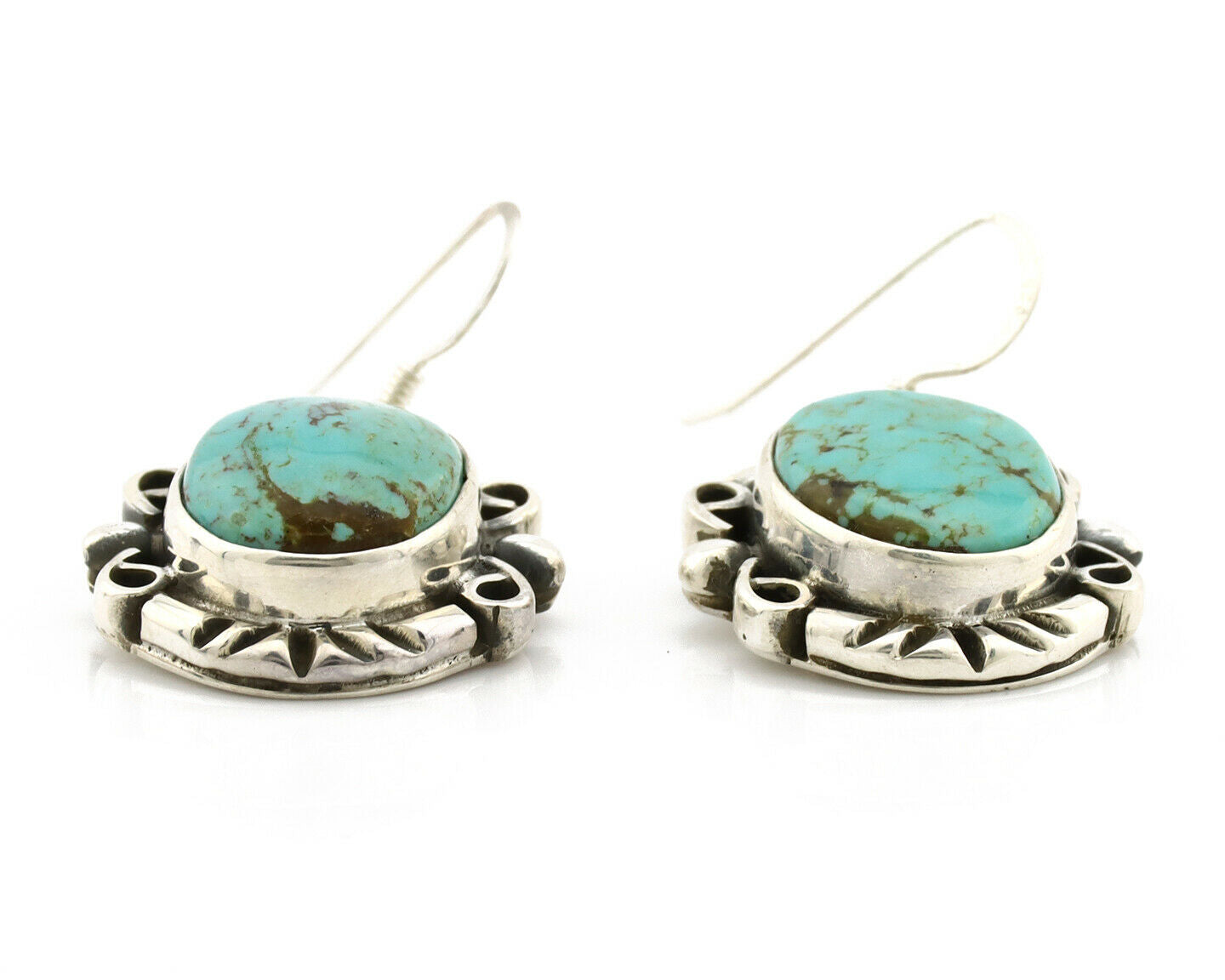Navajo Earrings .925 Silver Southwest Turquoise Signed Calvin Peterson C.80