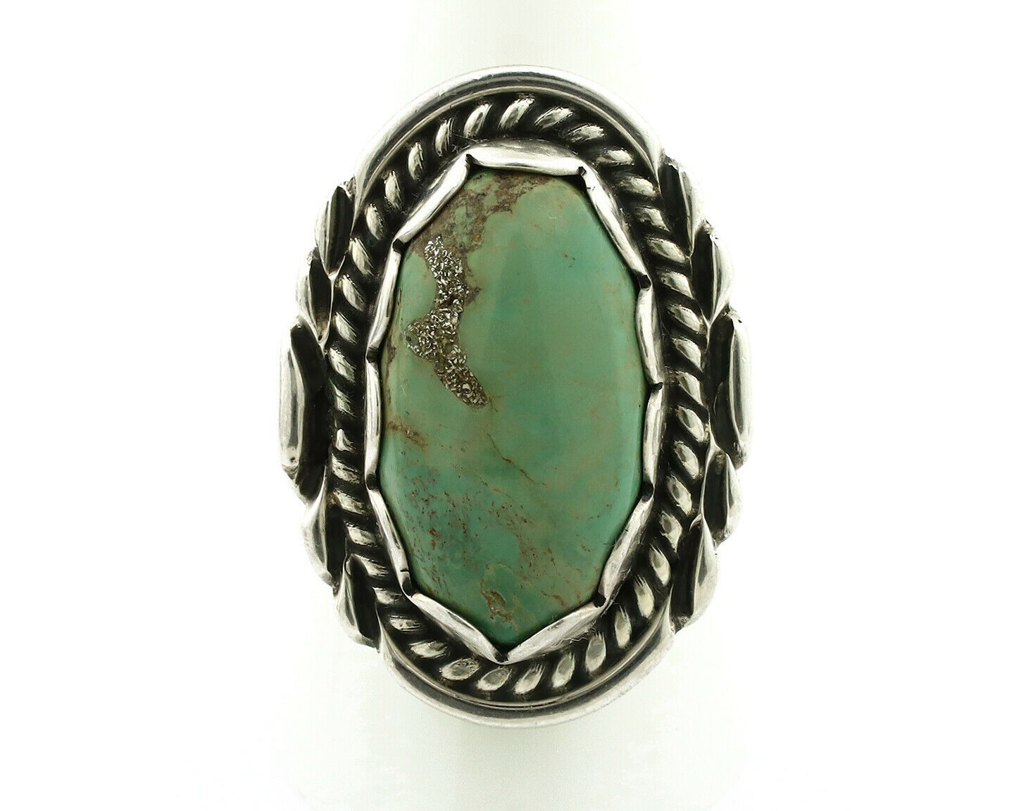 Navajo Ring .925 Silver Natural Uncolored Green Turquoise Signed Apache C.80's