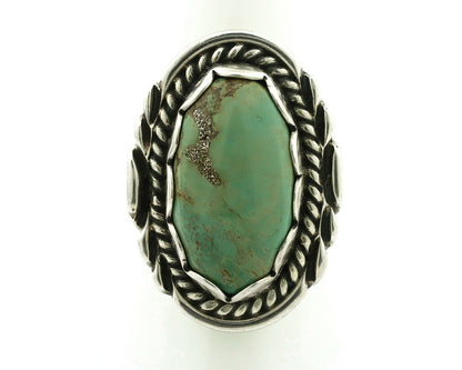 Navajo Ring .925 Silver Natural Uncolored Green Turquoise Signed Apache C.80's