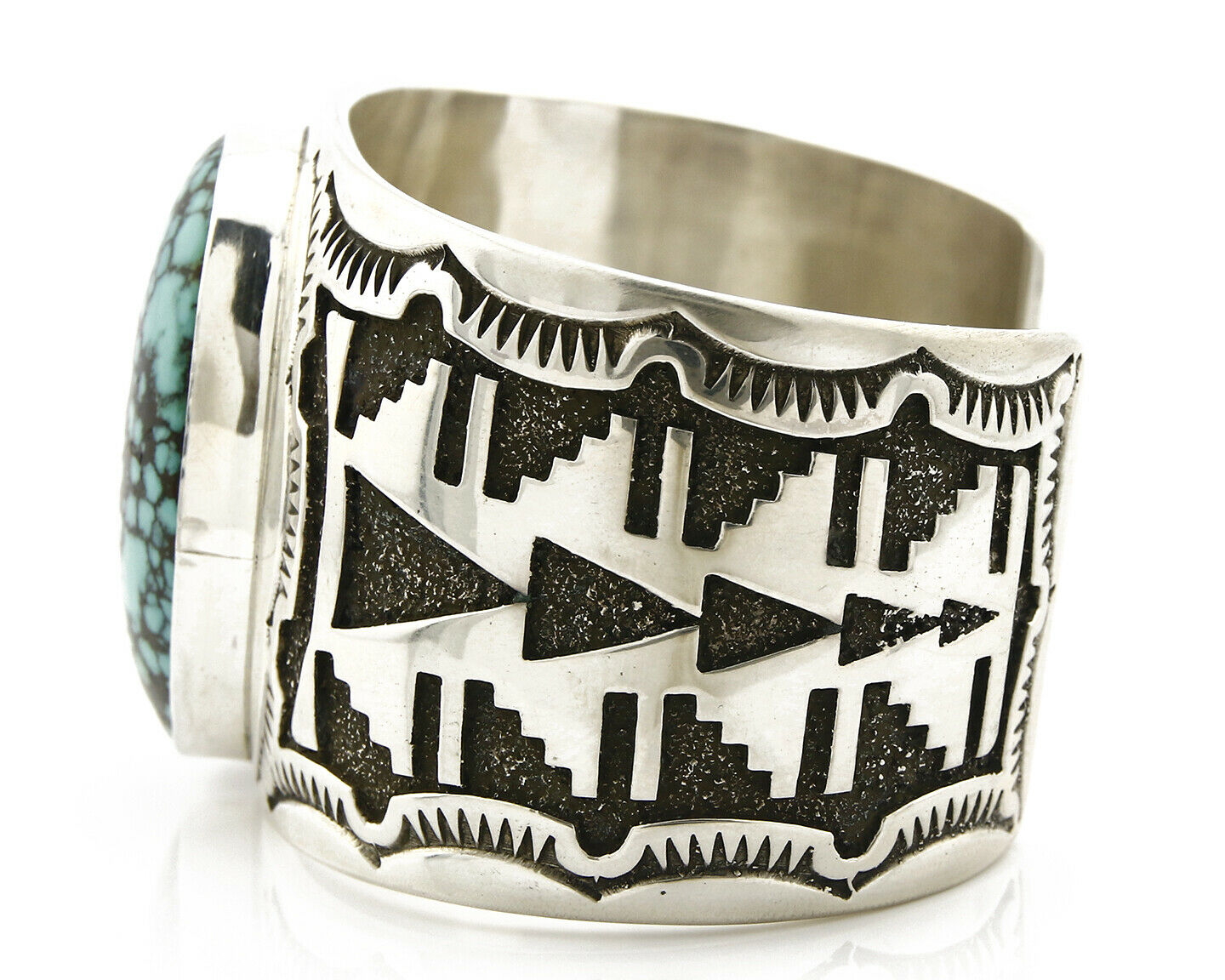 Navajo Cuff Bracelet .925 Silver Spiderweb Turquoise Signed Tommy Jackson C.80's