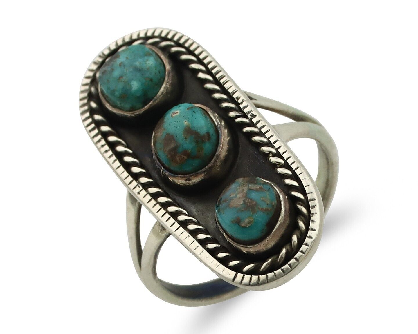 Navajo Ring .925 Silver Natural Blue Turquoise Native American Artist C.80's