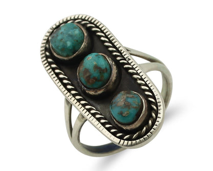 Navajo Ring .925 Silver Natural Blue Turquoise Native American Artist C.80's