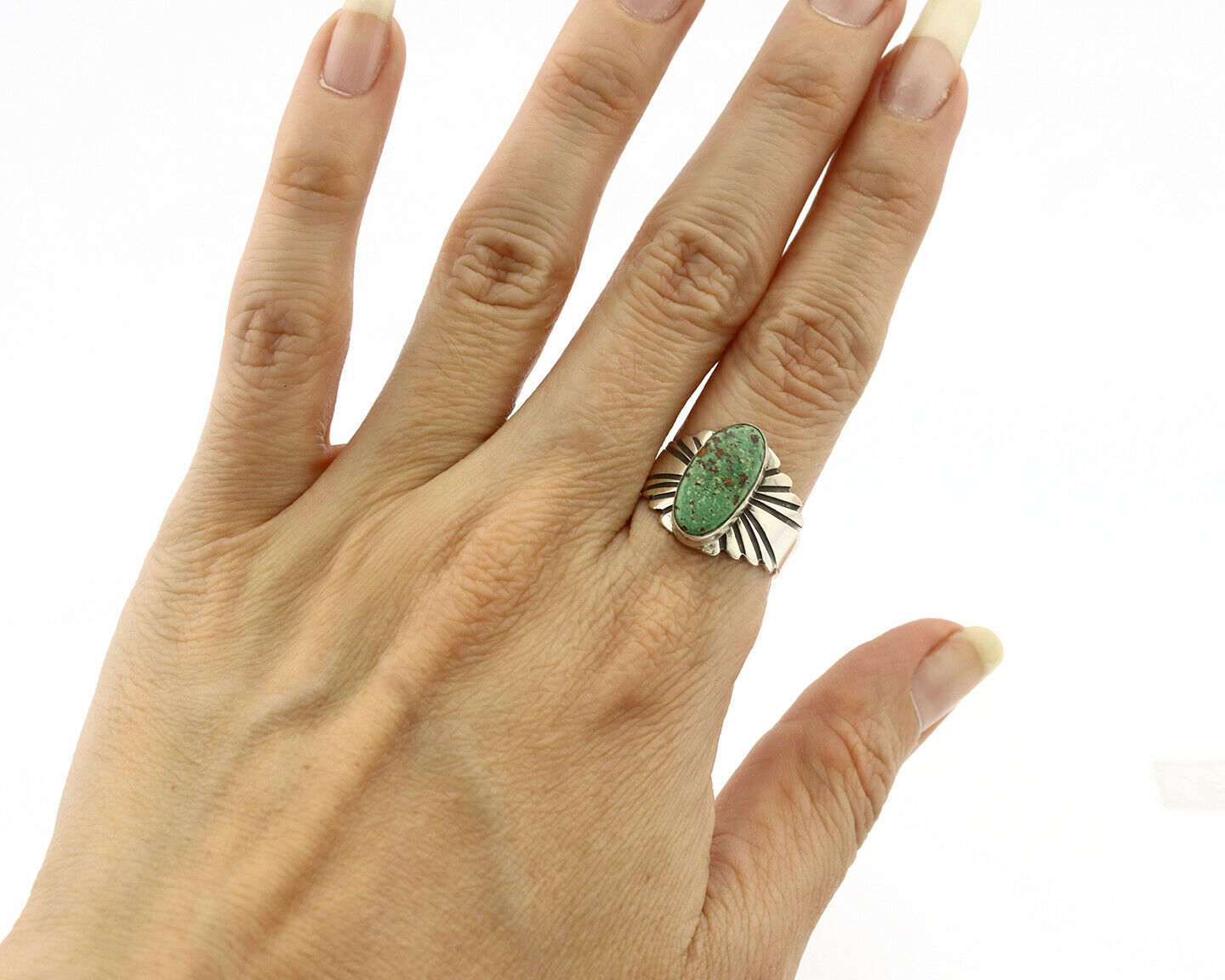 Navajo Ring .925 Silver Kingman Turquoise Artist Signed Apache C.80's