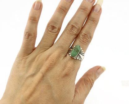Navajo Ring .925 Silver Kingman Turquoise Artist Signed Apache C.80's