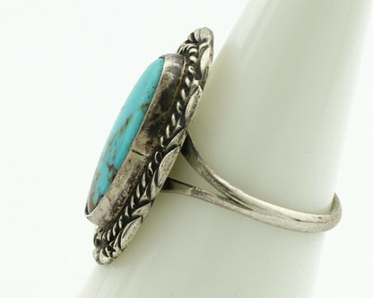 Navajo Ring .925 Silver Kingman Turquoise Native American Artist C.1980's