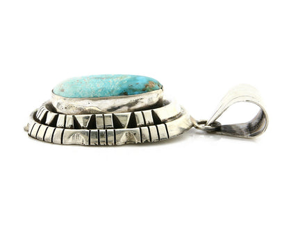 Navajo Pendant .925 Silver Blue Turquoise Signed Artist FT C.80's