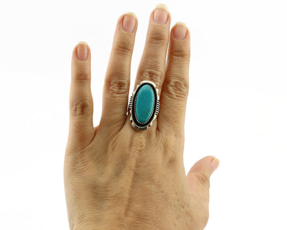 Navajo Ring .925 Silver Nevada Turquoise Native American Artist C.1980's