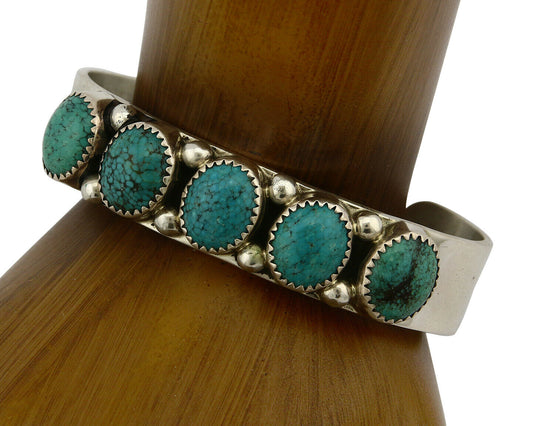 Navajo Bracelet .925 Silver Sleeping Beauty Turquoise Signed C Jones C.80's