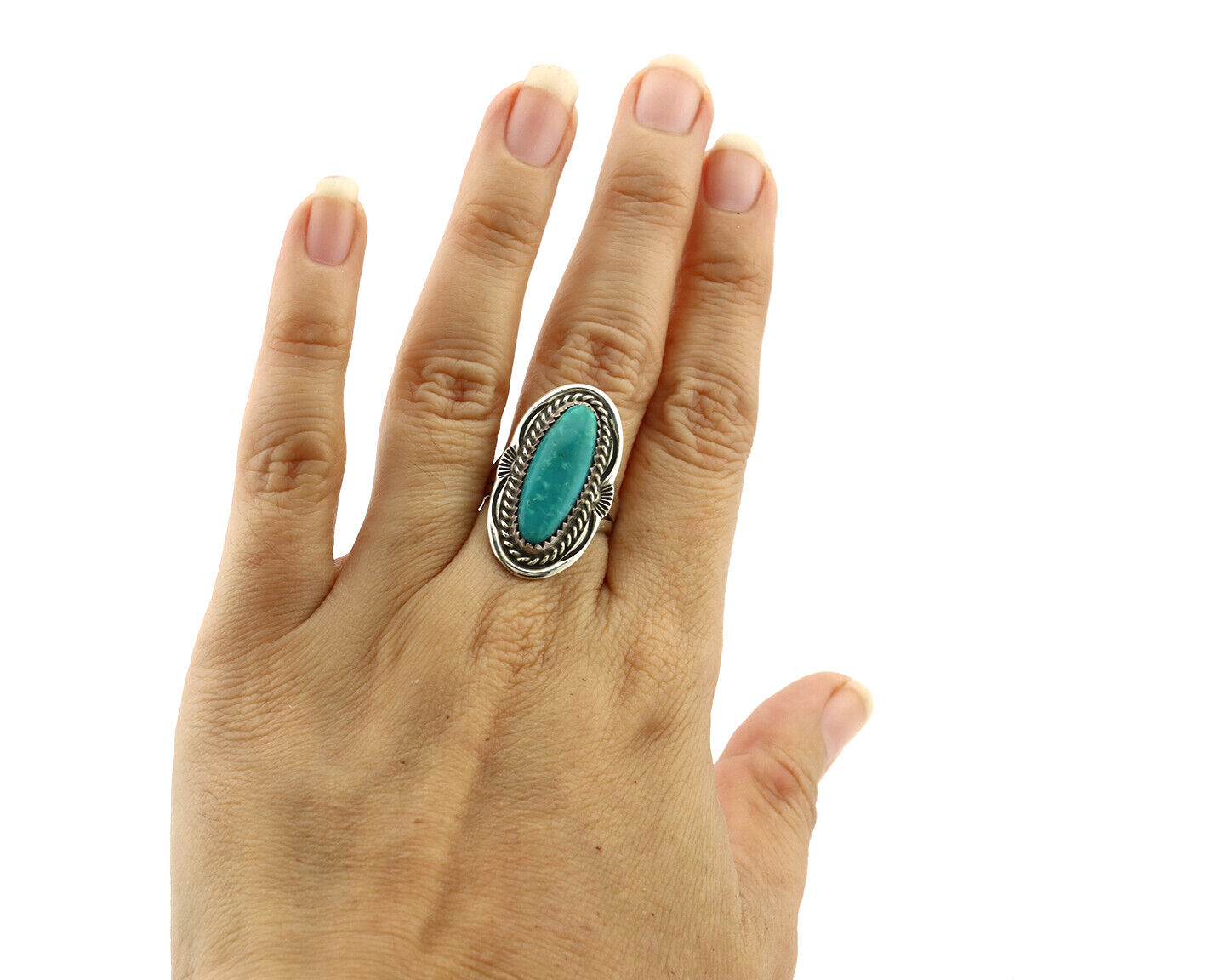 Navajo Ring 925 Silver Turquoise Mountain Artist Signed M Begay C.80's