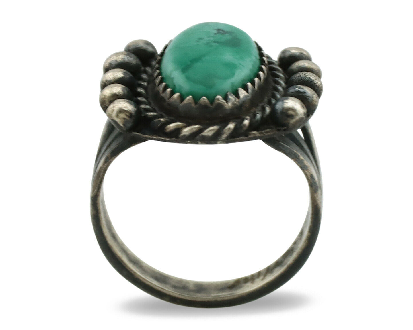 Navajo Ring .925 Silver Green Turquoise Signed Artist FA C.1980's