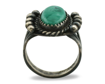 Navajo Ring .925 Silver Green Turquoise Signed Artist FA C.1980's