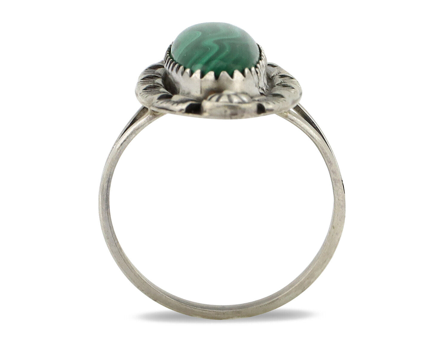 Navajo Ring 925 Silver Natural Malachite Artist Native American Signed H C.80's