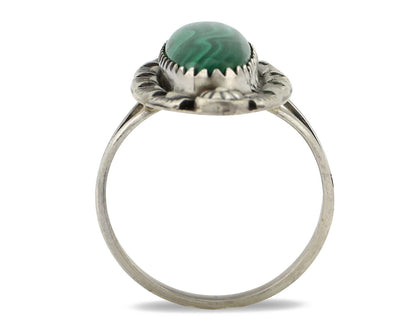 Navajo Ring 925 Silver Natural Malachite Artist Native American Signed H C.80's