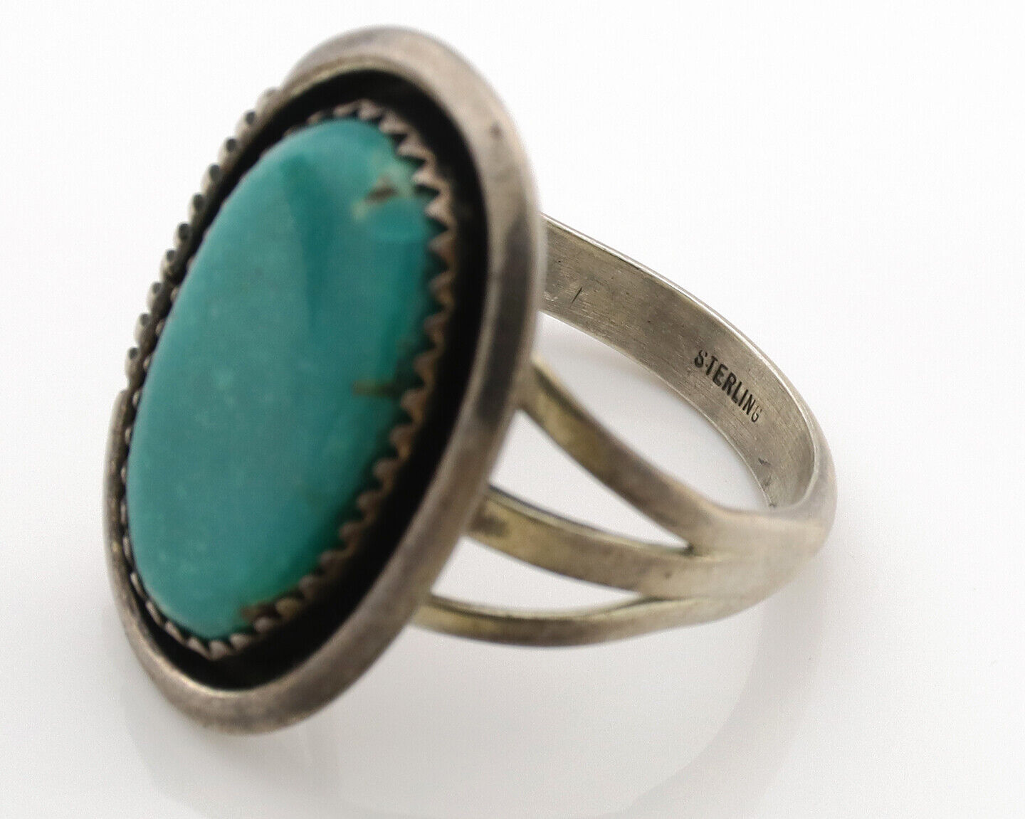 Navajo Ring .925 Silver Kingman Turquoise Native American Artist C.1980s
