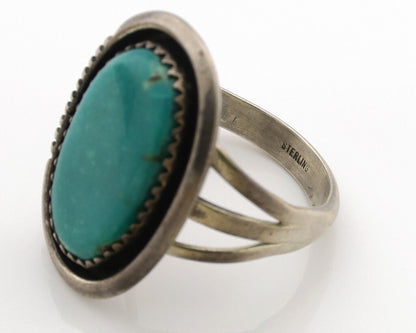 Navajo Ring .925 Silver Kingman Turquoise Native American Artist C.1980s