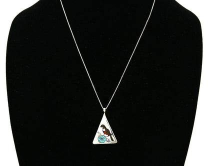 Zuni Inlaid Gemstone Pendant .925 Silver Handmade Signed Watchman C.80's