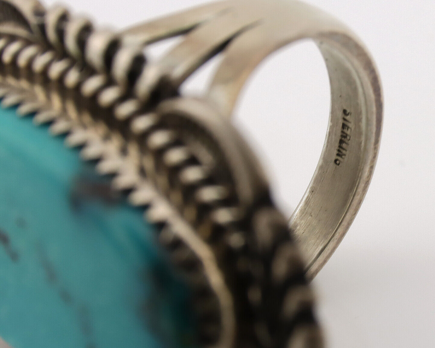 Navajo Ring .925 Silver Natural Blue Turquoise Artist Signed Spencer C.80's