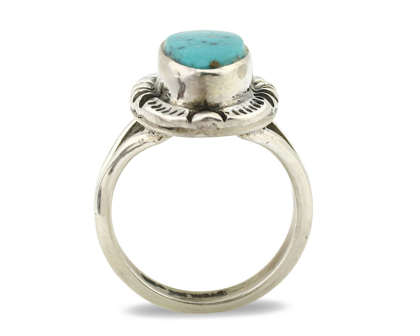 Navajo Ring .925 Silver Natural Mined Turquoise Artist Signed Gecko C.80's