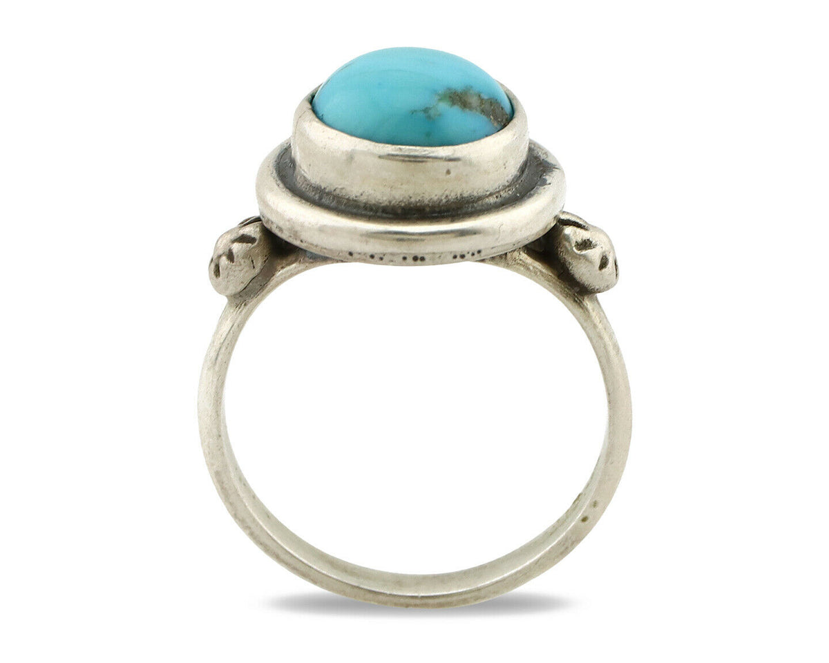 Navajo Ring .925 Silver Sleeping Beauty Turquoise Native American Artist C.1980s