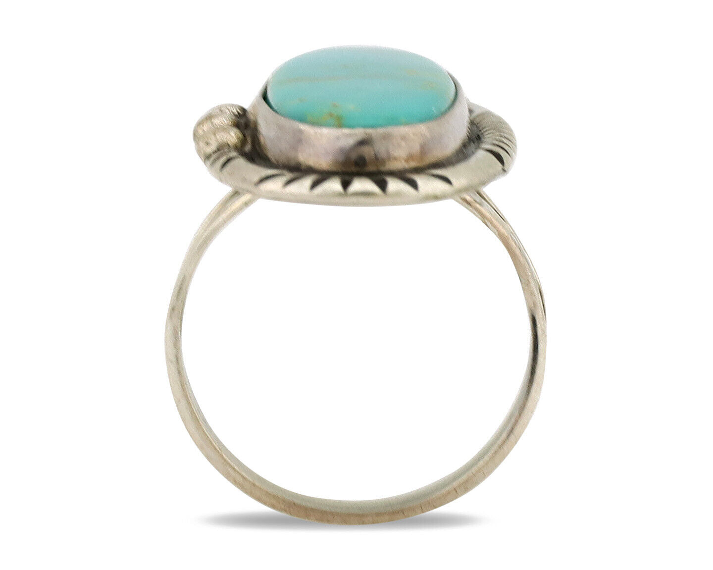 Navajo Ring .925 Silver Nevada Turquoise Native American Artist C.1980's