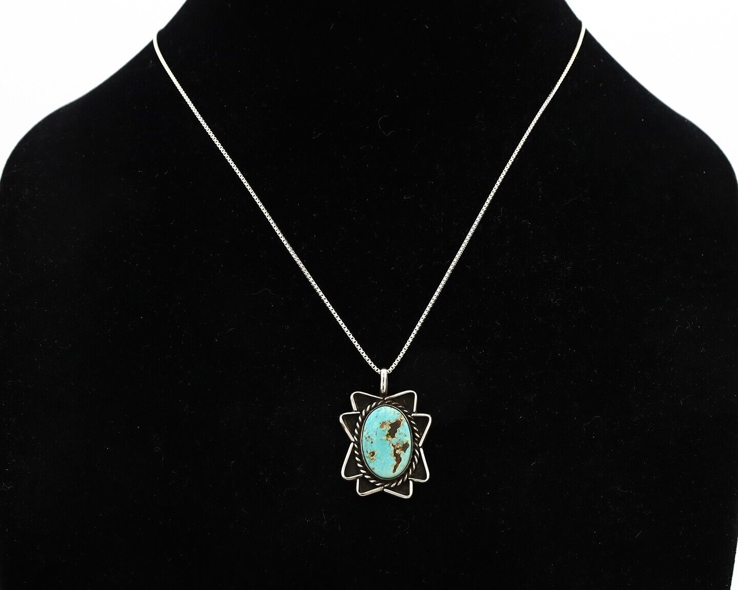 Navajo Handmade Necklace 925 Silver Natural Blue Turquoise Native Artist C.70's