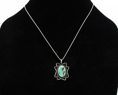Navajo Handmade Necklace 925 Silver Natural Blue Turquoise Native Artist C.70's