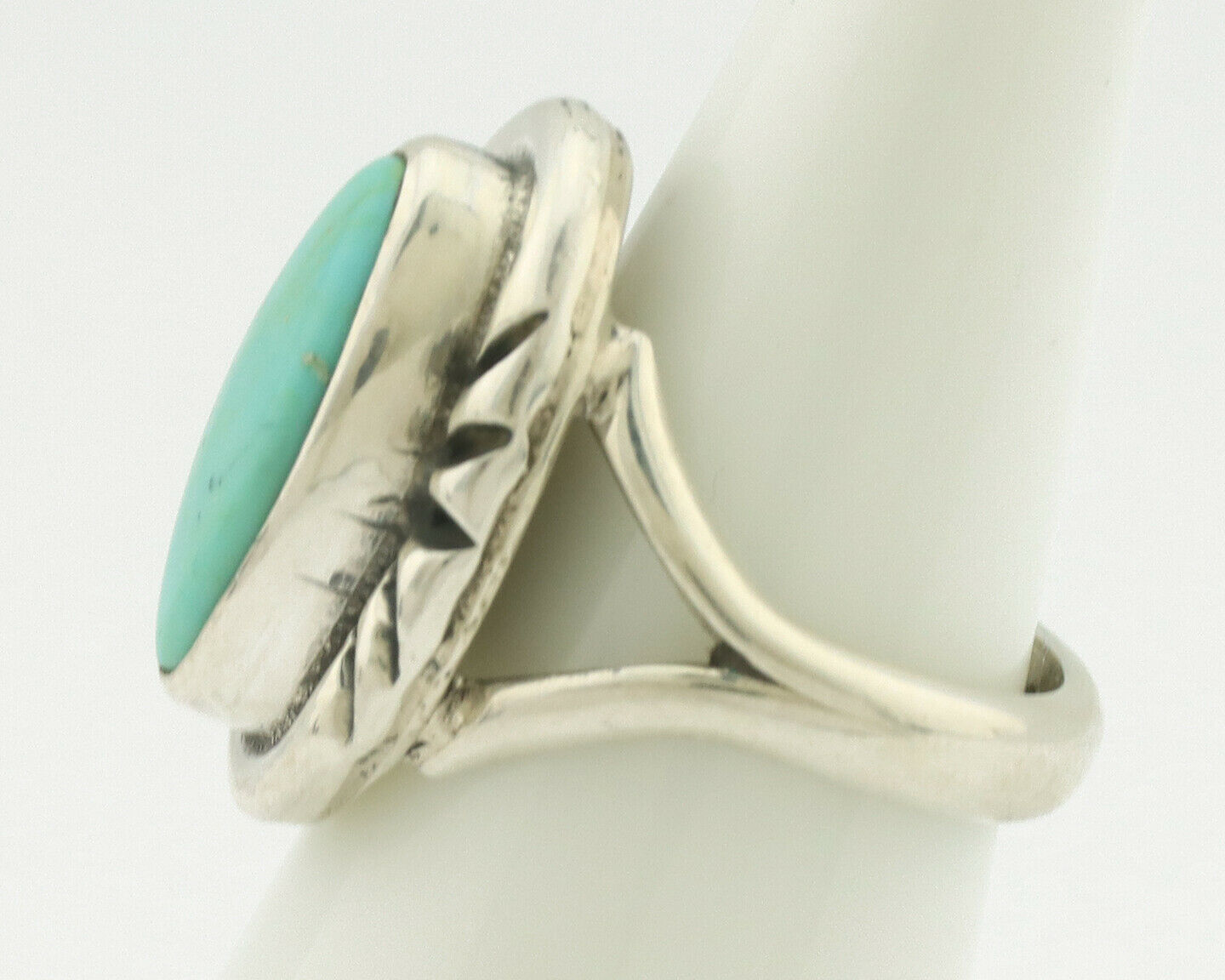 Navajo Ring .925 Silver Natural Mined Turquoise Artist Signed Gecko C.80's