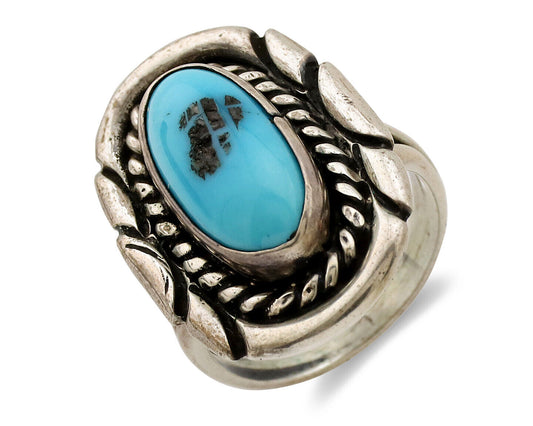 Navajo Ring .925 Silver Sleeping Beauty Turquoise Artist Signed M Montoya C.80's