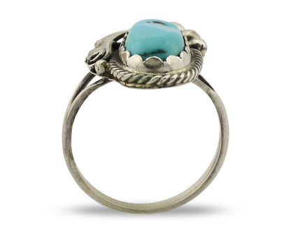 Navajo Inlaid Ring 925 Silver Blue Turquoise Artist Signed Justin Morris C.80s