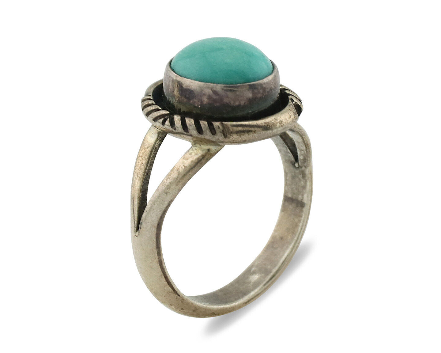 Navajo Ring .925 Silver Natural Turquoise Handmade Artist Signed VM C.1980s