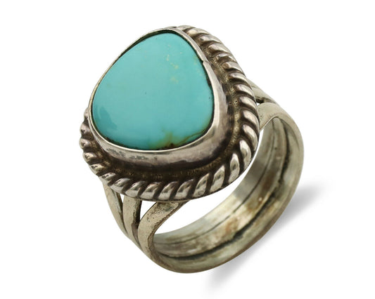 Navajo Ring .925 Silver Blue Turquoise Native American Artist C.1980's